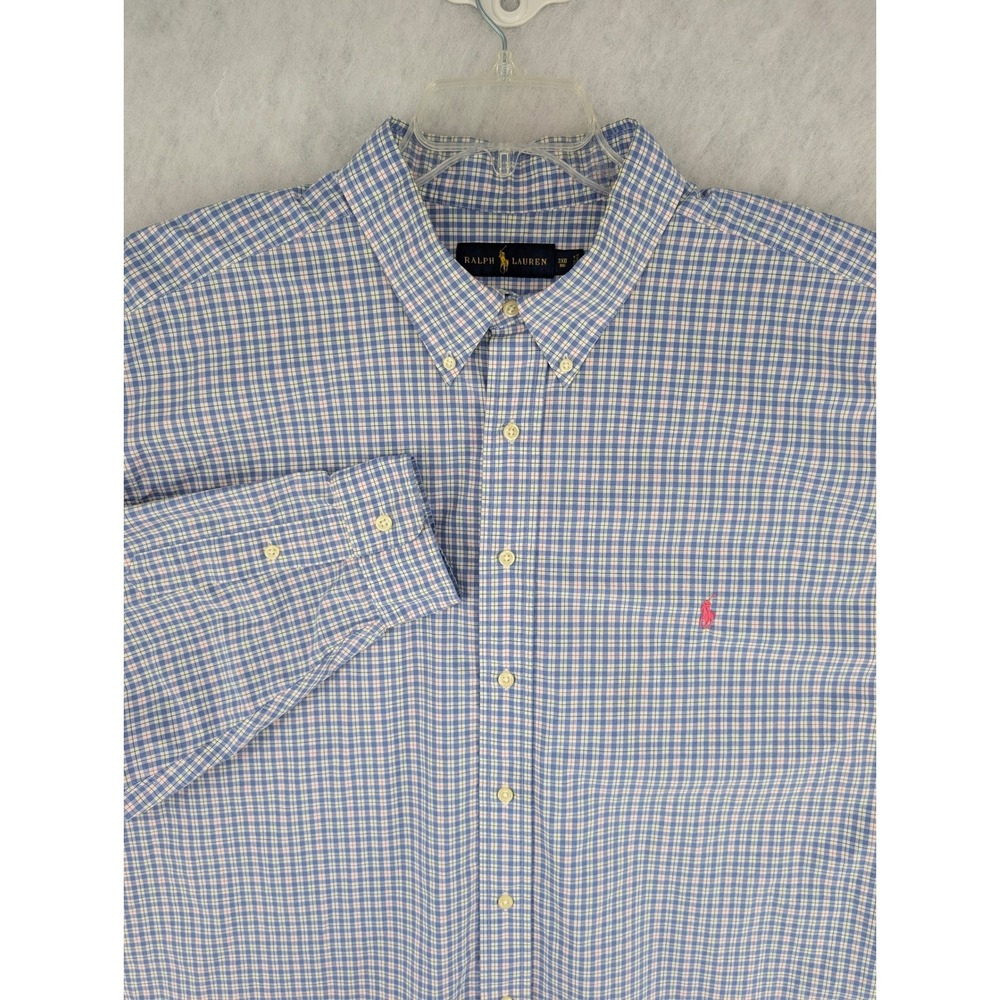 Ralph Lauren Plaid Button Down 3XB Blue Pink Cotton Long Sleeve Big Tall Shirt - Picture 4 of 9